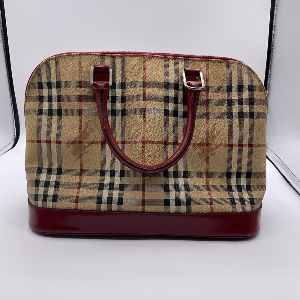 Burberry Haymarket Beige & Red Check Nova PVC 2 Way Shoulder Bag Purse